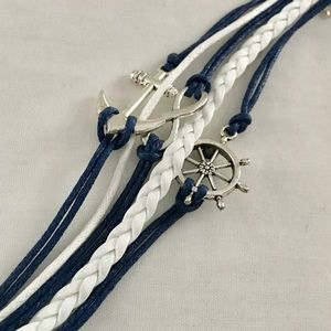 White and blue leather anchor/sailor bracelet